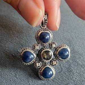 Smokey quartz and lapis Sterling silver pendant